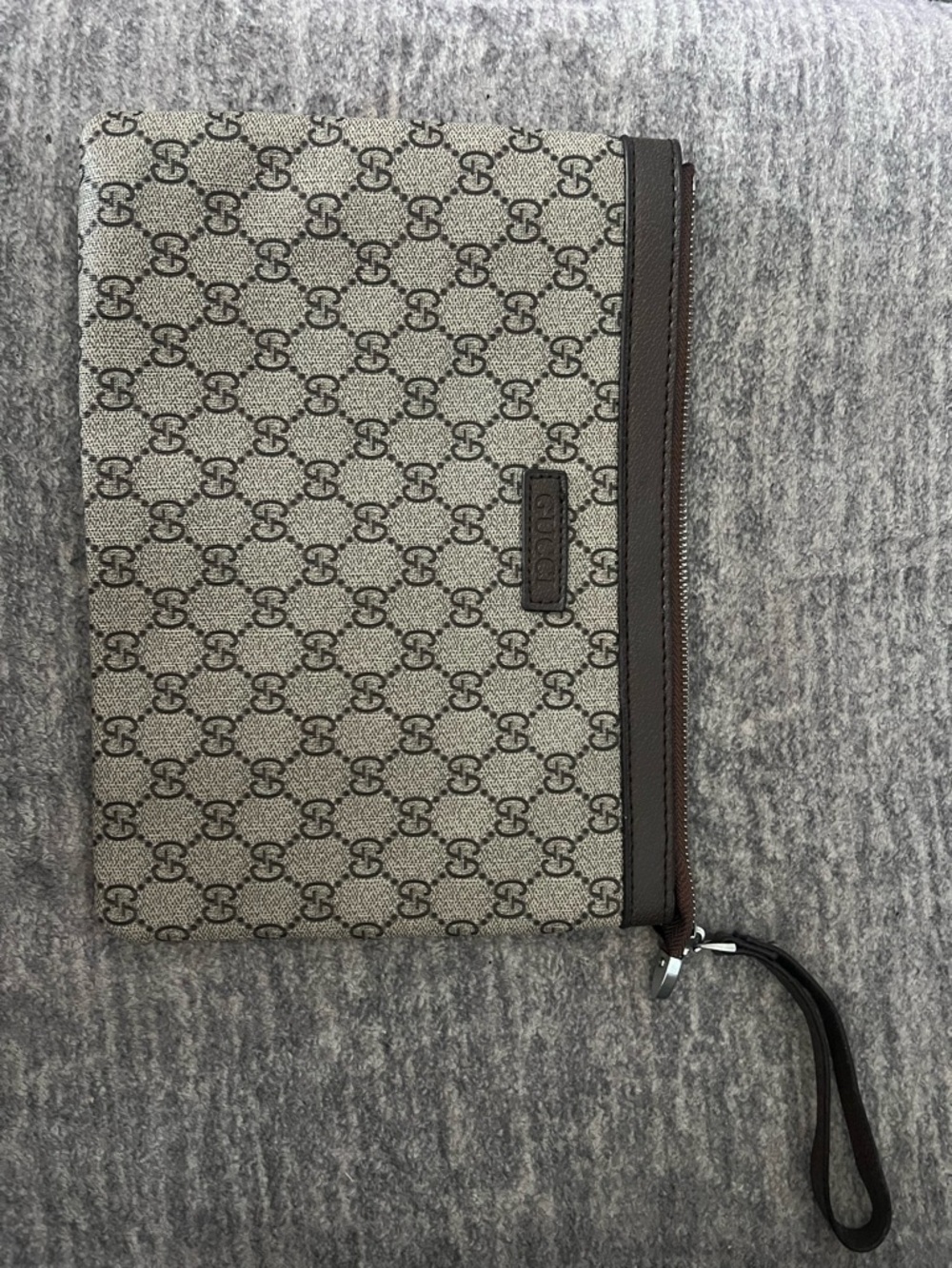 Gucci Beige and Brown Monogram Wristlet Toiletry Pouch